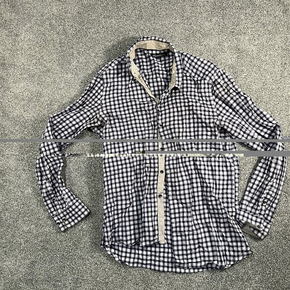 Kenneth Cole New York Mens L Gingham Button Up Shirt Blue White Check